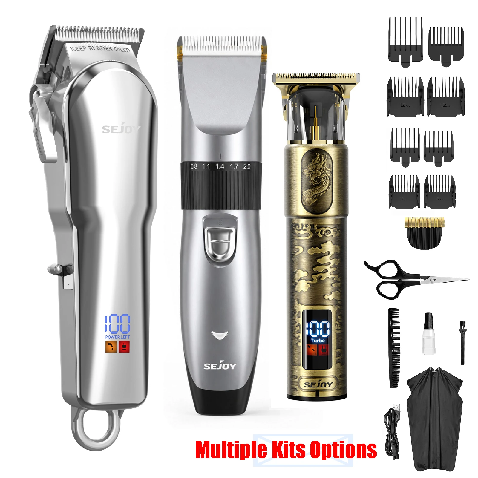 Sejoy Kabelloses Elektrisches Haarschneide- und Trimmer-Set, Professionell, T-Klinge, Präzisions-Haarschneidemaschine für Männer, Wiederaufladbar, Leistungsstarker Motor, Mehrere Optionen