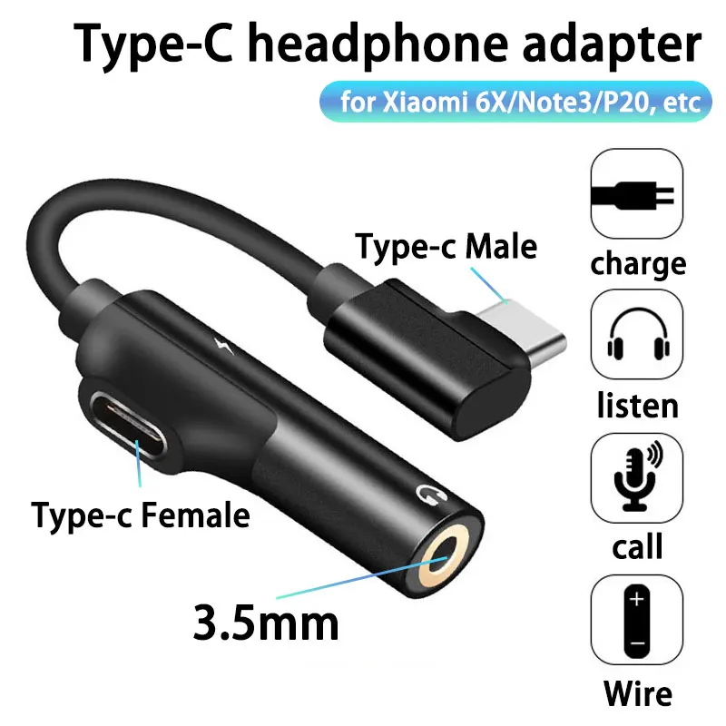 

USB C DAC Adapter 2 In 1 Type C To 3.5 Earphone Adapter Audio Type-c To Earphone 3mm Jack AUX Usb C 3.5 for Xiaomi Usbc 3 5