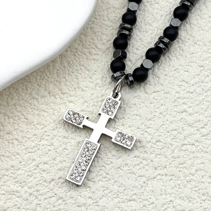 الدين الصليب حجر الراين سلسلة عنق للنساء الرجال الفولاذ المقاوم للصدأ الذهب اللون العصرية حفل زفاف القلائد مجوهرات الإكسسوار