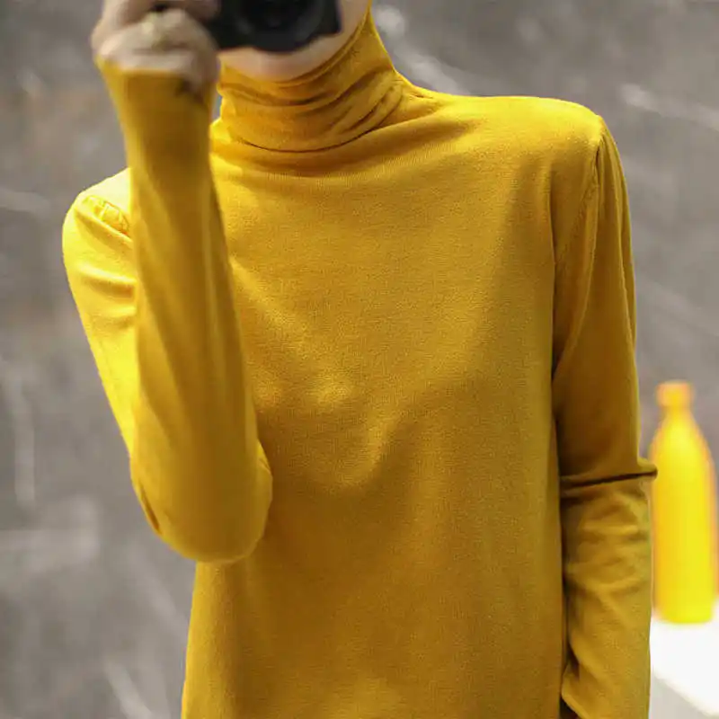 Camisola de malha feminina pullovers nova manga longa gola alta preto camisola de malha pulôver feminino topos suéteres sueters de mujer q778