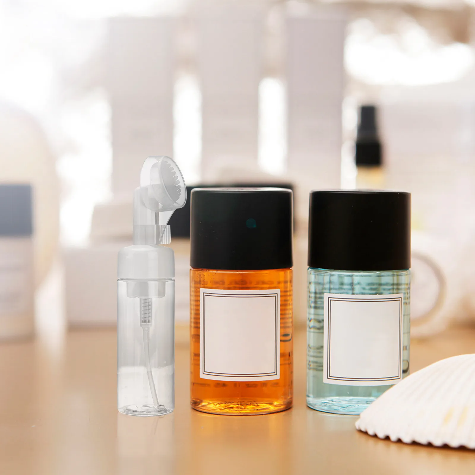 2Pcs Portable Foaming Bottle Set Refillable Travel Sub Bottles with Brush Head Leakproof Facial Cleanser Dispenser