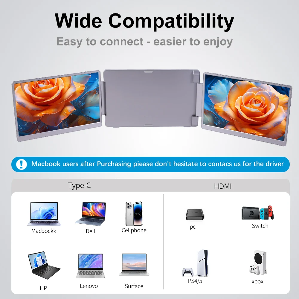 14 Inch Portable Monitor Dual screens For PC/Phone/PS4/PS5/Switch1/Switch2/Xbox 16:9 16:10 IPS FHD Screen Ship From US