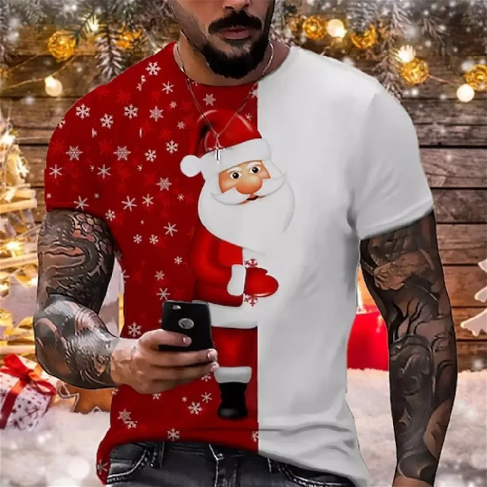 Men'S Christmas T-Shirt 3d Pattern Printed Short Sleeve Santa Claus Print Pullover Holiday Party Clothing Loose Breathable Tees