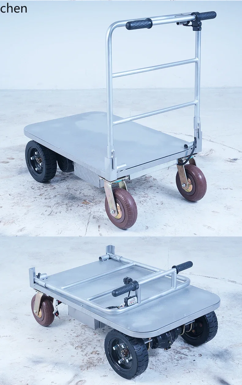 electric four-wheeled flatbed truck pulling cement and sand transport truck loading king into the elevator climbing
