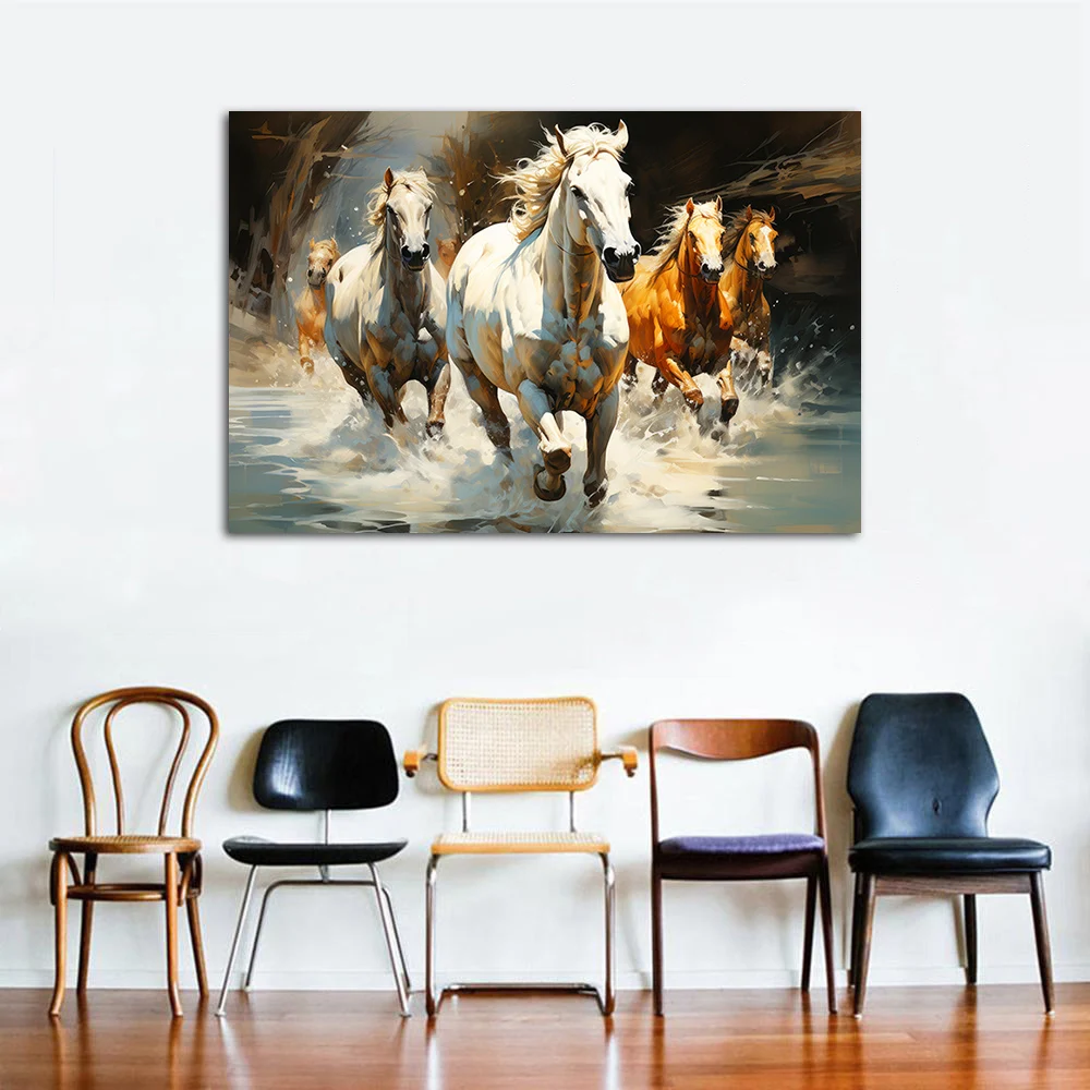 Running Horses Canvas Painting Wall Art Poster Canvas Wall Mural Home Room Decor Items Illustration