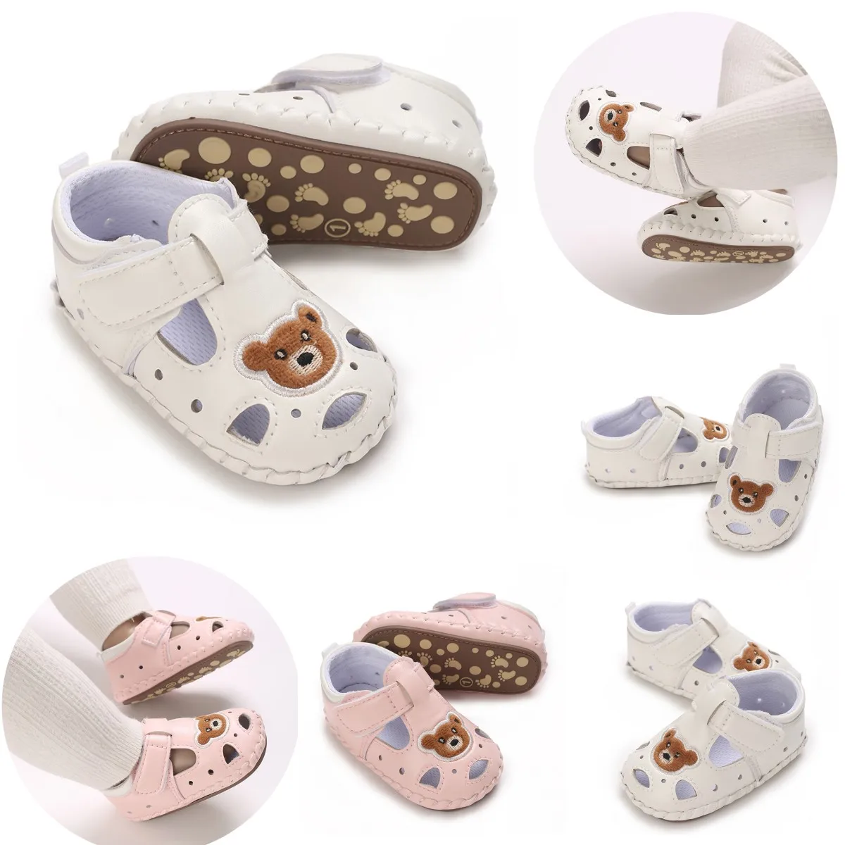 

Newborn Baby Princess Shoes Cute Little Bear Girls Summer PU Soft Rubber Sole Anti slip Ventilate Sandals 2-Colors