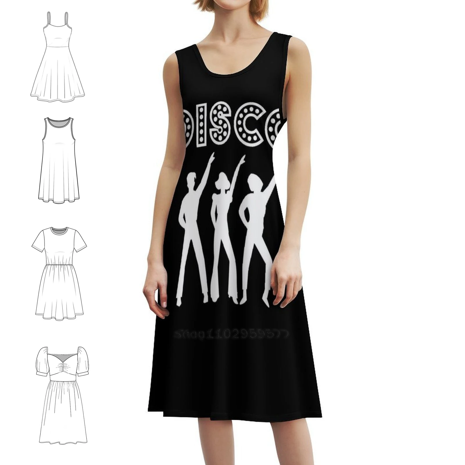 

Белое, черное платье 70-х годов в корейском стиле для диско-танцевальной вечеринки для женщин. Элегантное повседневное платье для вечеринки или повседневной носки. Дискотека 70-х годов в стиле ретро.