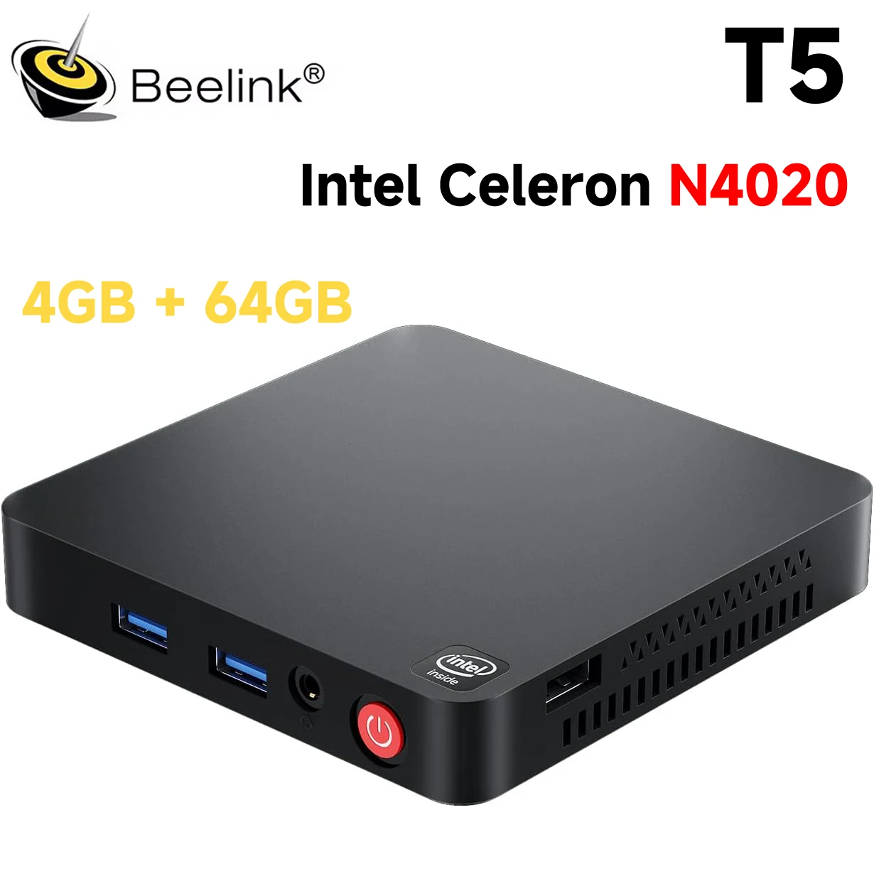 Beelink T5 Mini PC CPU N4020 4GB LPDDR4X 2400MT/s 64GB eMMC Wifi5 BT5 4K HDMI2.0 * 2 double écran 1000M LAN USB3.0 ordinateur de bureau