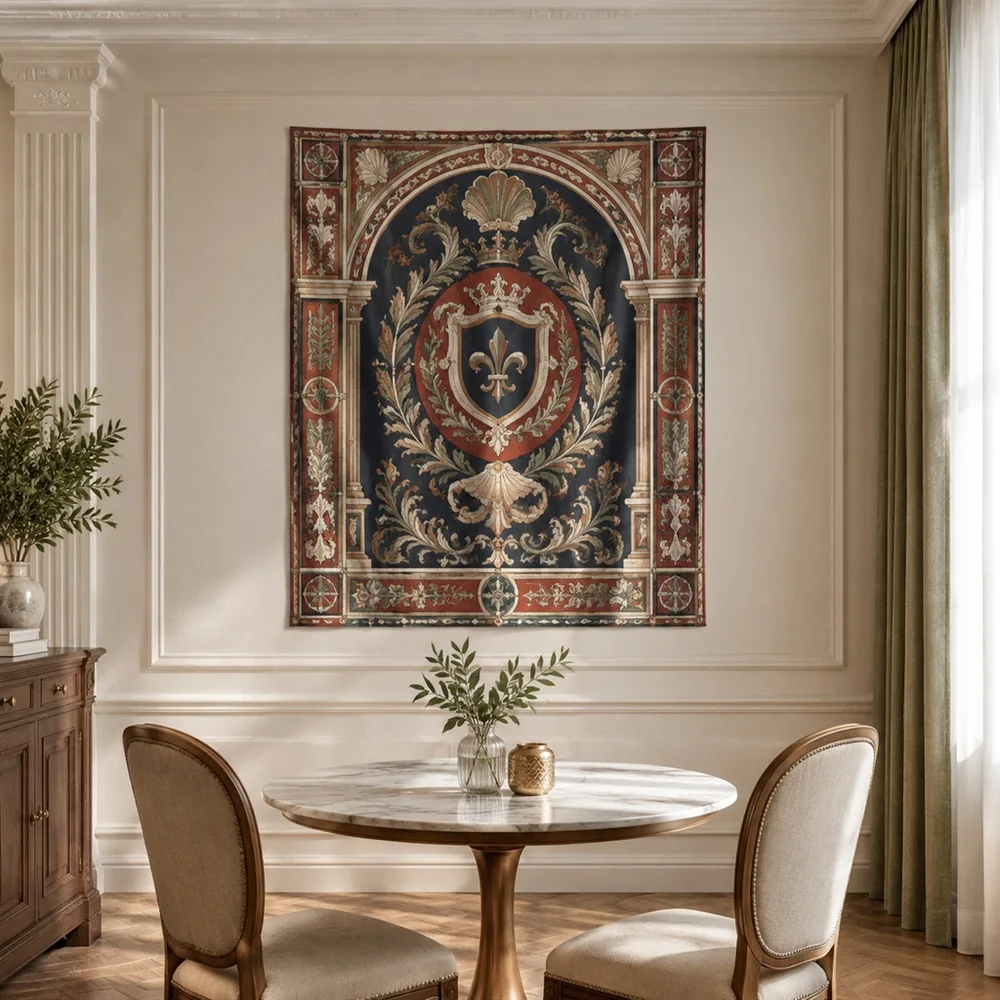 VIKAMA Geometric Crest Motif Framed Panel Tapestry Wall Hanging, Neoclassical Wall Art Tapestries for Nursery Kids Room Bedroom