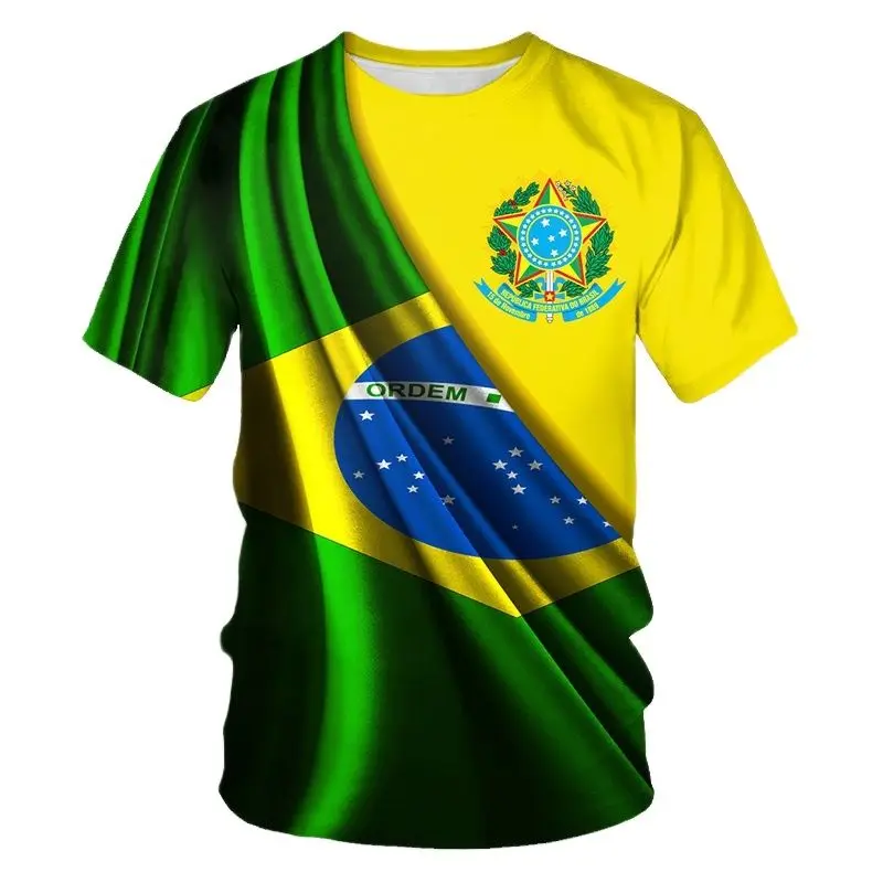 Street Fitness T-Shirt Brazil Flag Men\'s 3D Summer Fashion Casual Creative Trend Printing High Quality Round Neck Short Sleeves