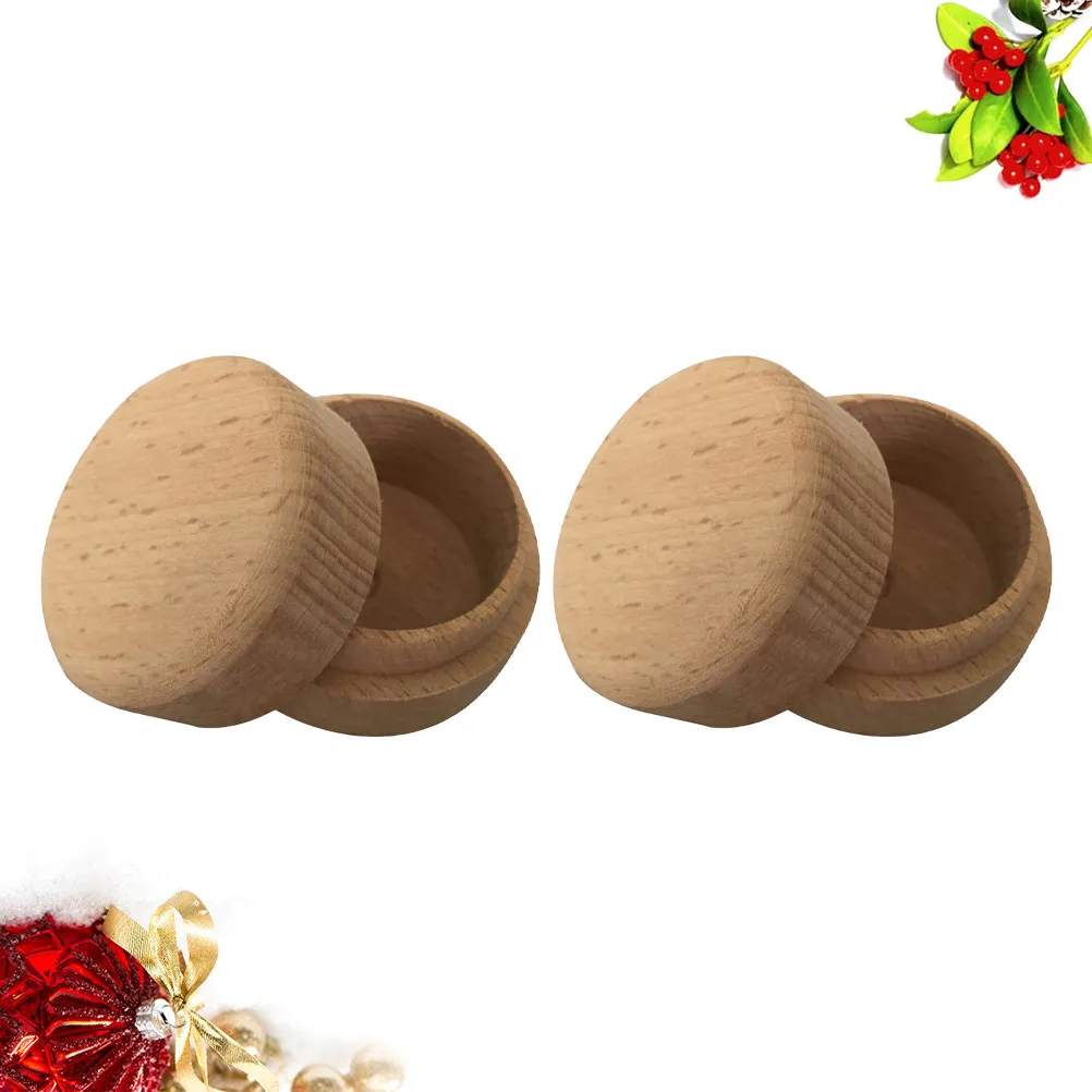 

2Pcs Wood Jewelry Box Mini Round Storage Case Elegant Gift Box for Rings Earrings Desk Decoration Wood Jewelry Boxes