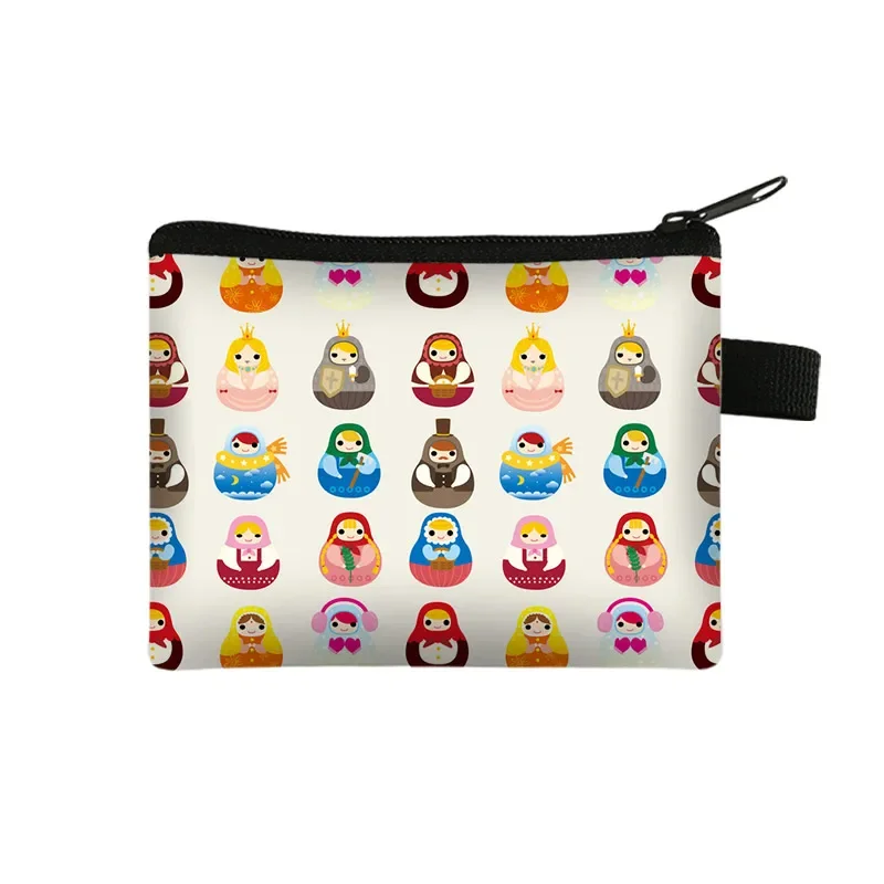 Cute Matryoshka Dolls Print Coin Purse Russian Nesting Dolls Coin Bags Earphone ID Credit Card Key Bag Holder Small Wallets Gift