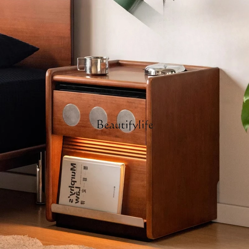 

Solid wood bedside table Bedroom household antique multi-functional storage cabinet