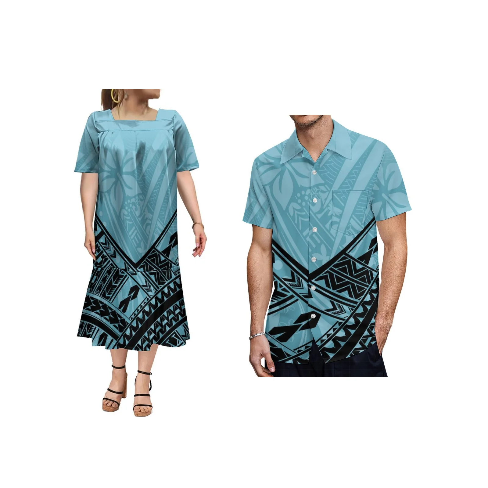 

Polynesian High Quality Women's Dress MUMU Hawaii Men's Shirt Fiji Style Pacific Islands Couples Fashion Match