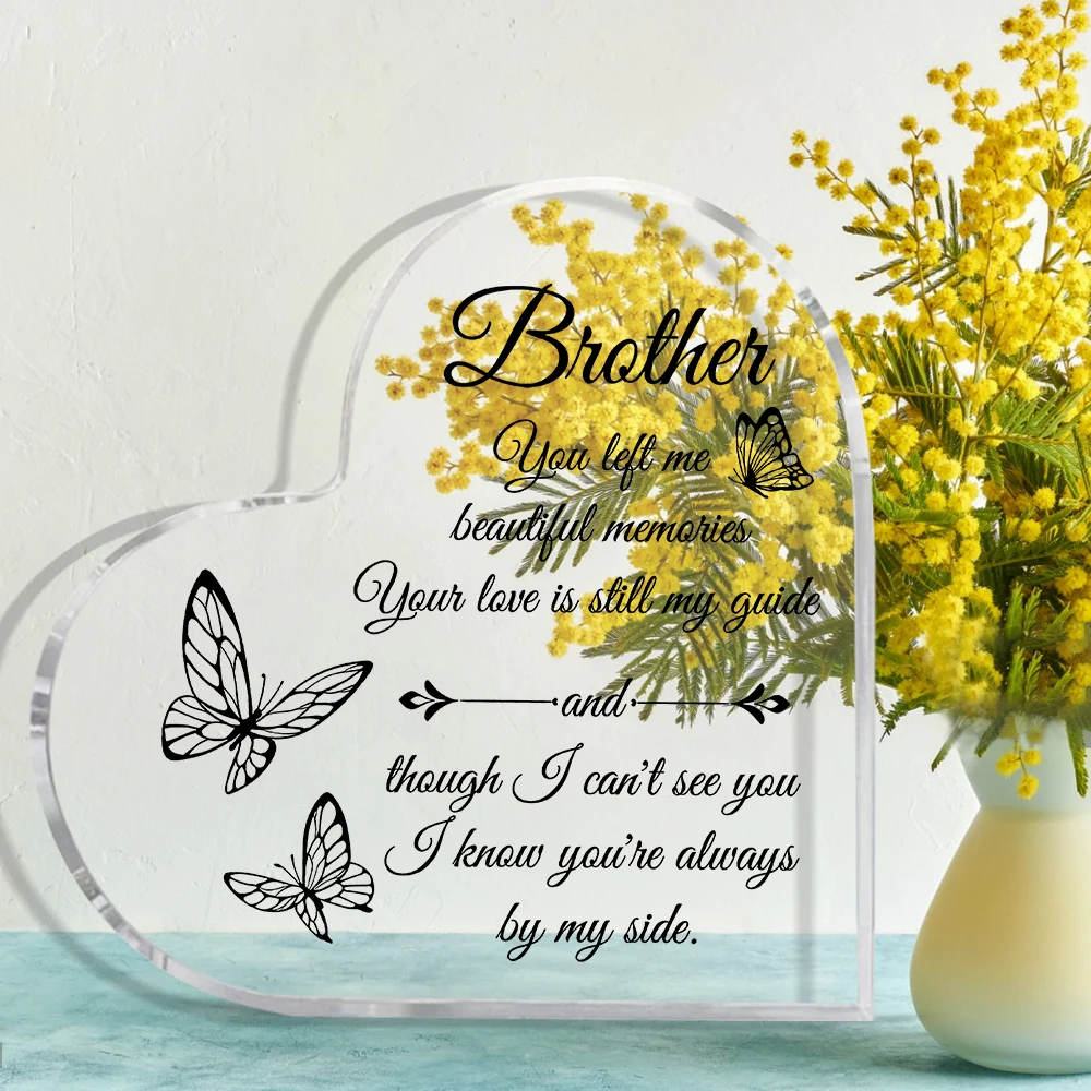 Acrylic Heart-Shaped Memorial Gift, Boho Style Brother Memorial Plaque, English Inscription, Multipurpose Home & Office Decor