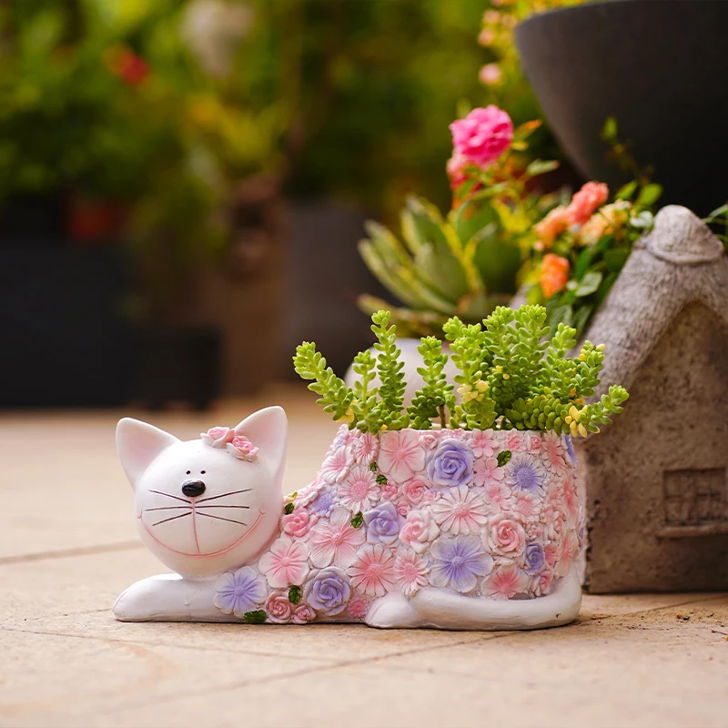 

Creative Simulation Resin Cat Flowerpot Ornaments Outdoor Courtyard Balcony Fleshy Plant Bonsai Pot Crafts Garden Decoration