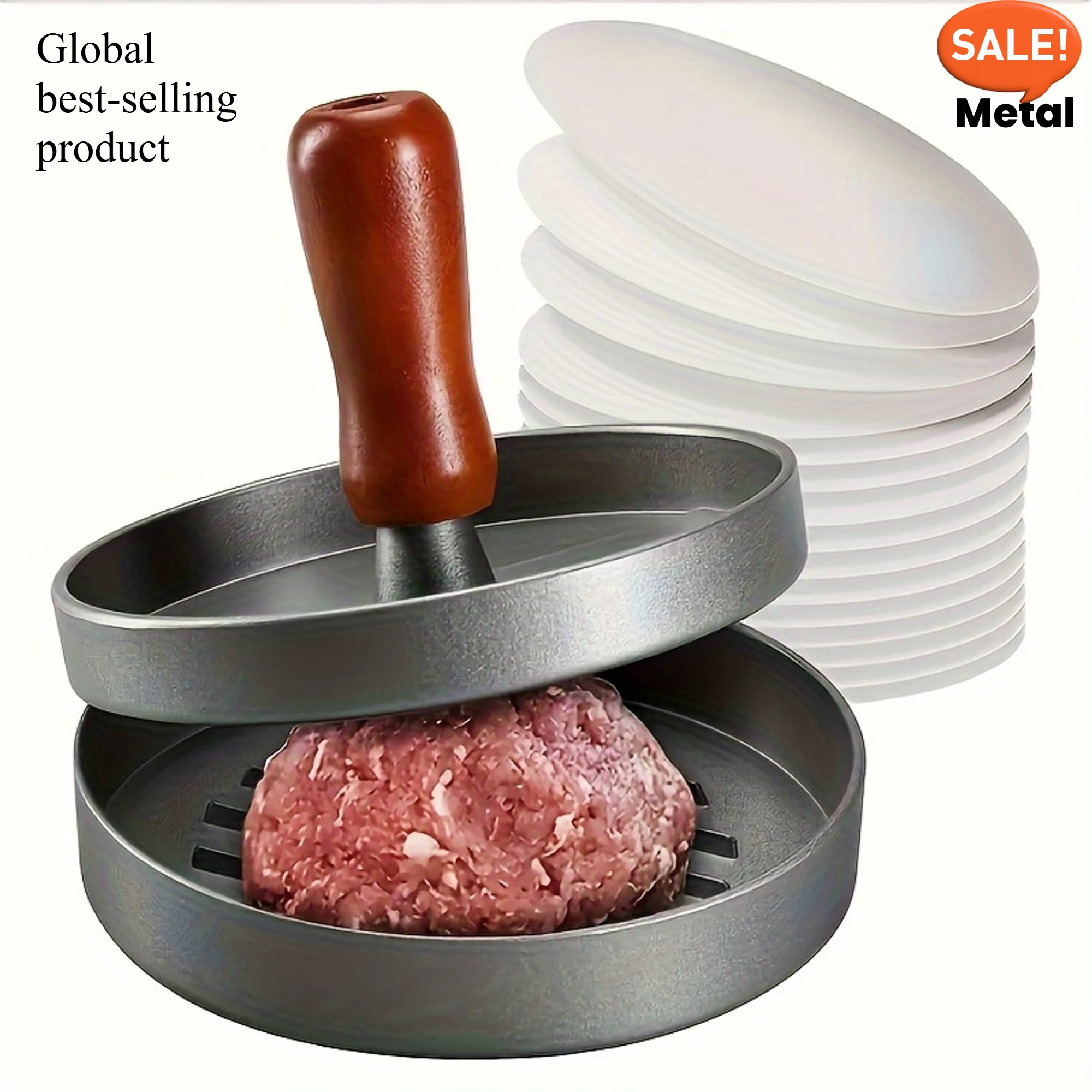 

Heavy-Duty Manual Meat Press - Non-Stick Burger & Pancake Mold, Commercial-Grade Kitchen Tool for Perfect Patties