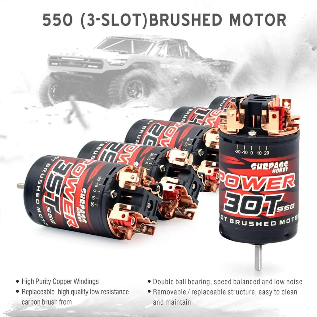 SURPASS HOBBY 540 550 Brushed Motor 5-Slot / 3-Slot 12T 21T 35T 80T for 1/10 RC Crawler Axial SCX10 90046 Traxxas TRX-4 Tamiya view 3