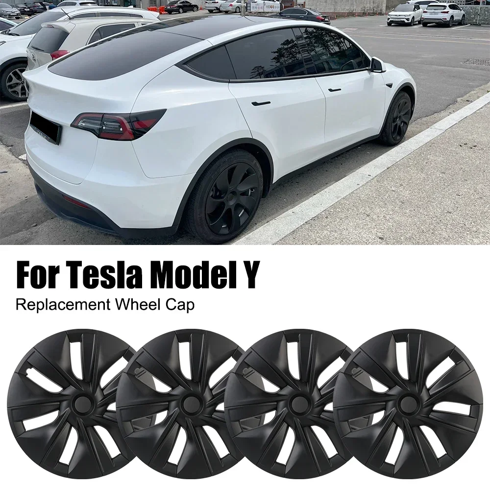 19 Inch Car Full Cover Hubcap DIY Wheel Hub Cap Carbon Fiber Decorative Automotive Accessories for Tesla Model Y 2021 2022 2023