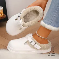 Waterproof Eva Furry Mules Slippers Women 2025 Winter Metal Buckle Warm Plush Slippers Soft Thick Bottom Non Slip Indoor Slides 4