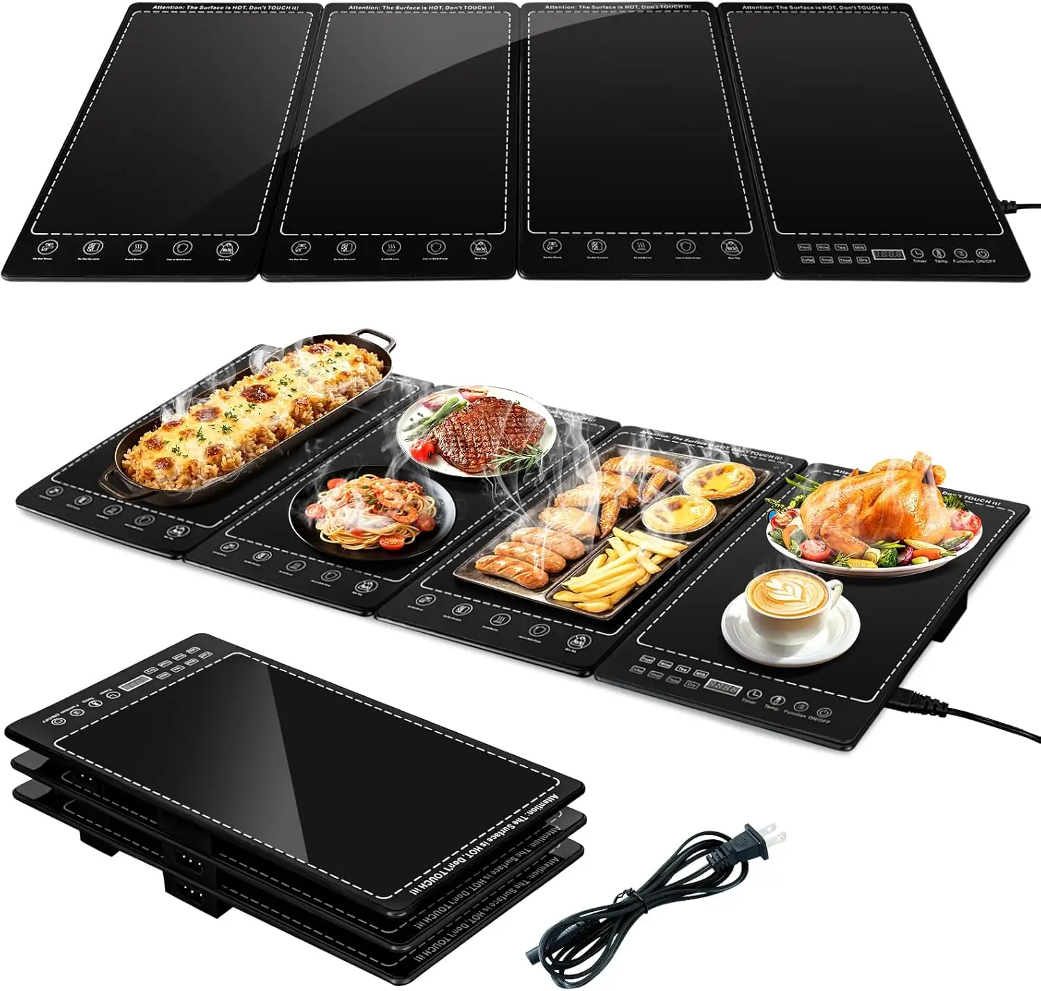 

4 in 1 Electric Warming Tray, 33" x 15" Glass Surface Food Warmer with 10 Heat Levels & Timer for Parties and Catering
