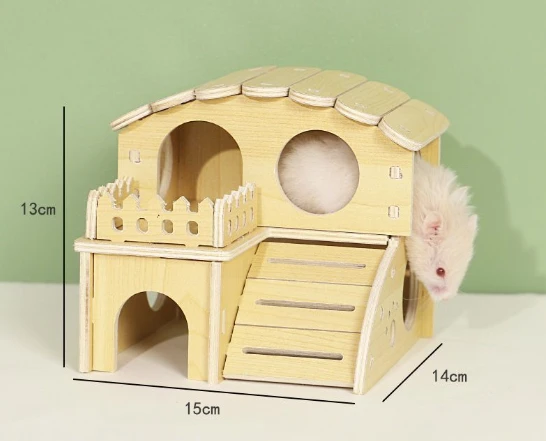 Hamster solid wood small house cottage sleeping nest seesaw gold wire bear double-storey villa hamster toy supplies