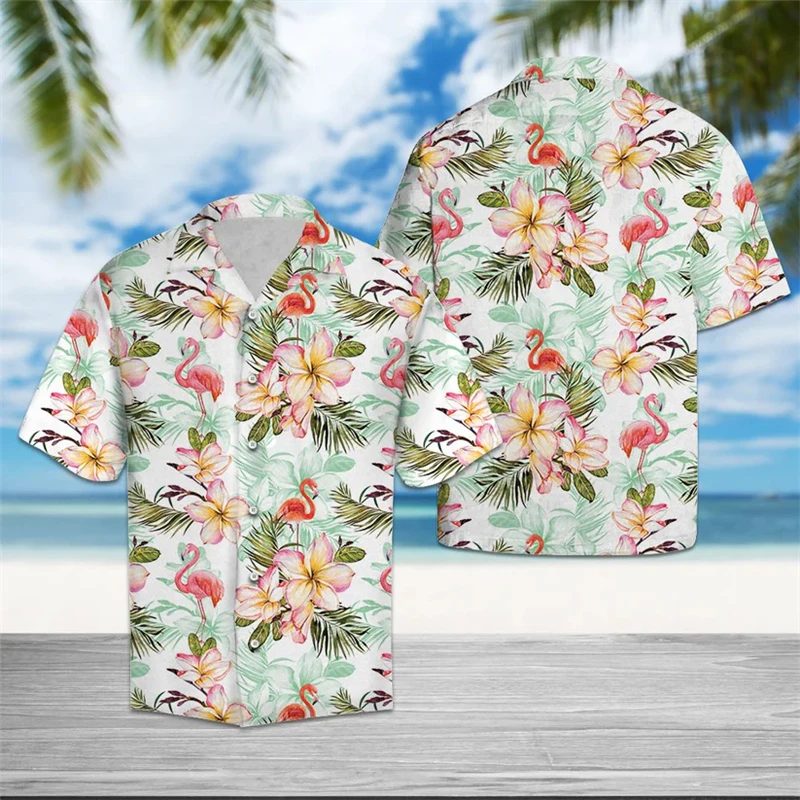 

Fashion Flamingo Graphic Hawaiian Shirts Summer Casual Holiday Vacation 3D Printed Lapel Shirt Loose Streetwear Button Blouses