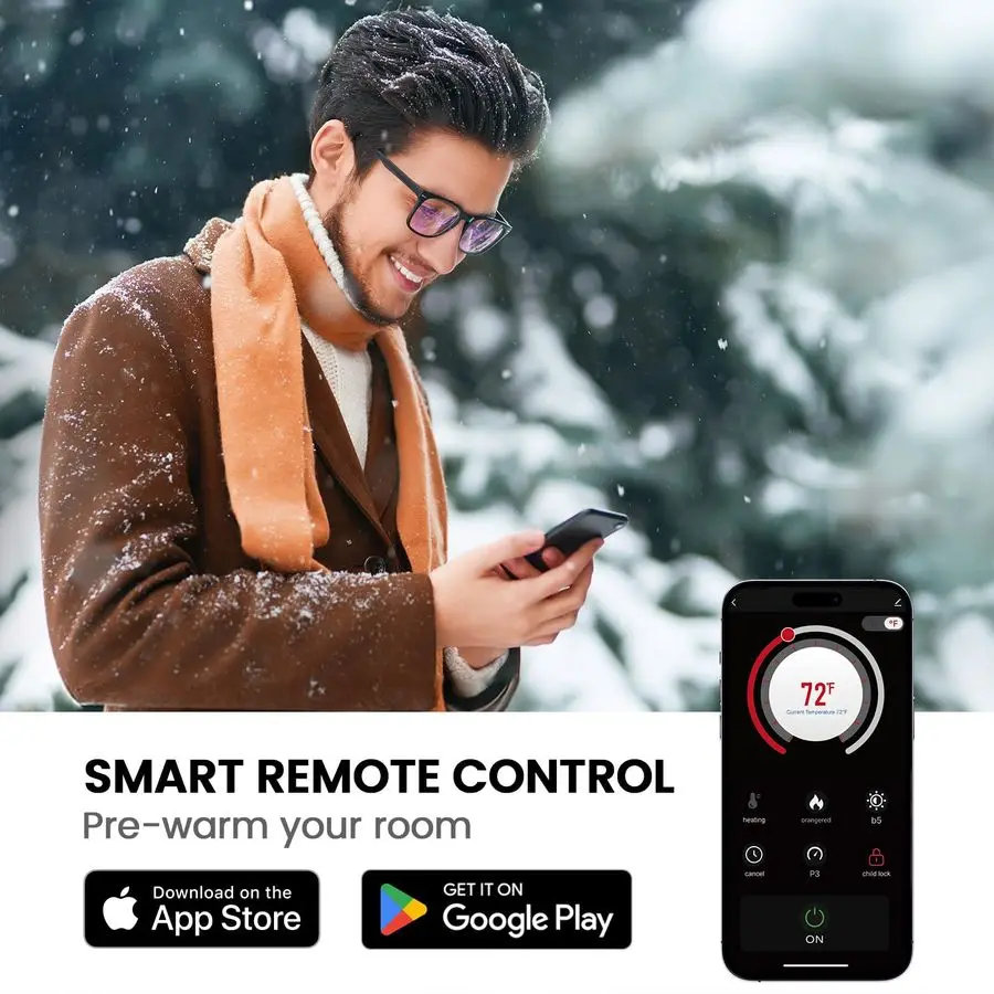 Riscaldatore per caminetto elettrico 50Smart con telecomando per amplificatore app, uscita di calore da 5300 BTU, elettrico ultrasottile da parete o da incasso