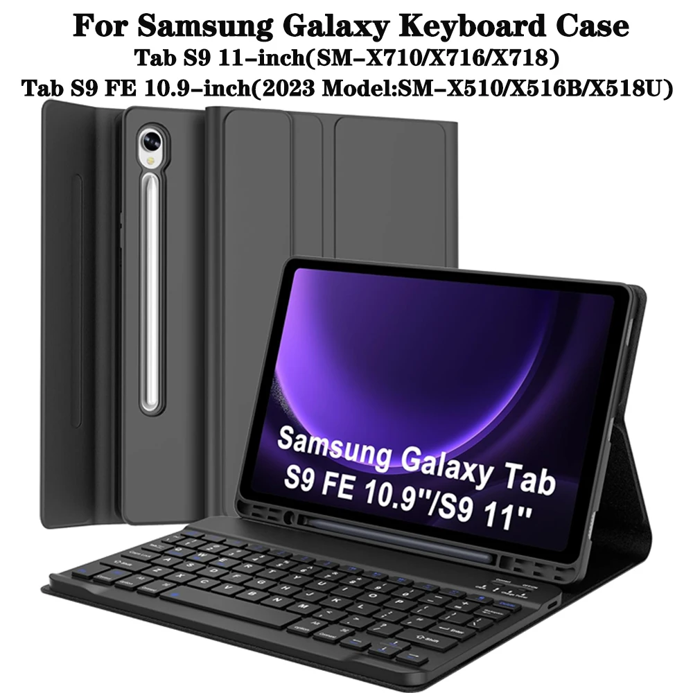

Keyboard Case for Samsung Galaxy Tab S9 FE 10.9"/ S9 11",Detachable Bluetooth Keyboard for Galaxy S9 / S9FE with Pen Holder