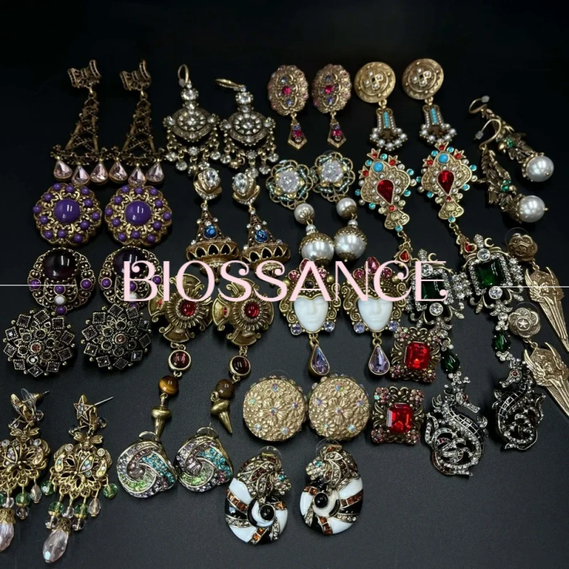 BIOSSANCE New High-End Fashionable French Palace Style Heavy-Duty Old Antique Earrings For Ladies Light Luxury Jewelry Gifts