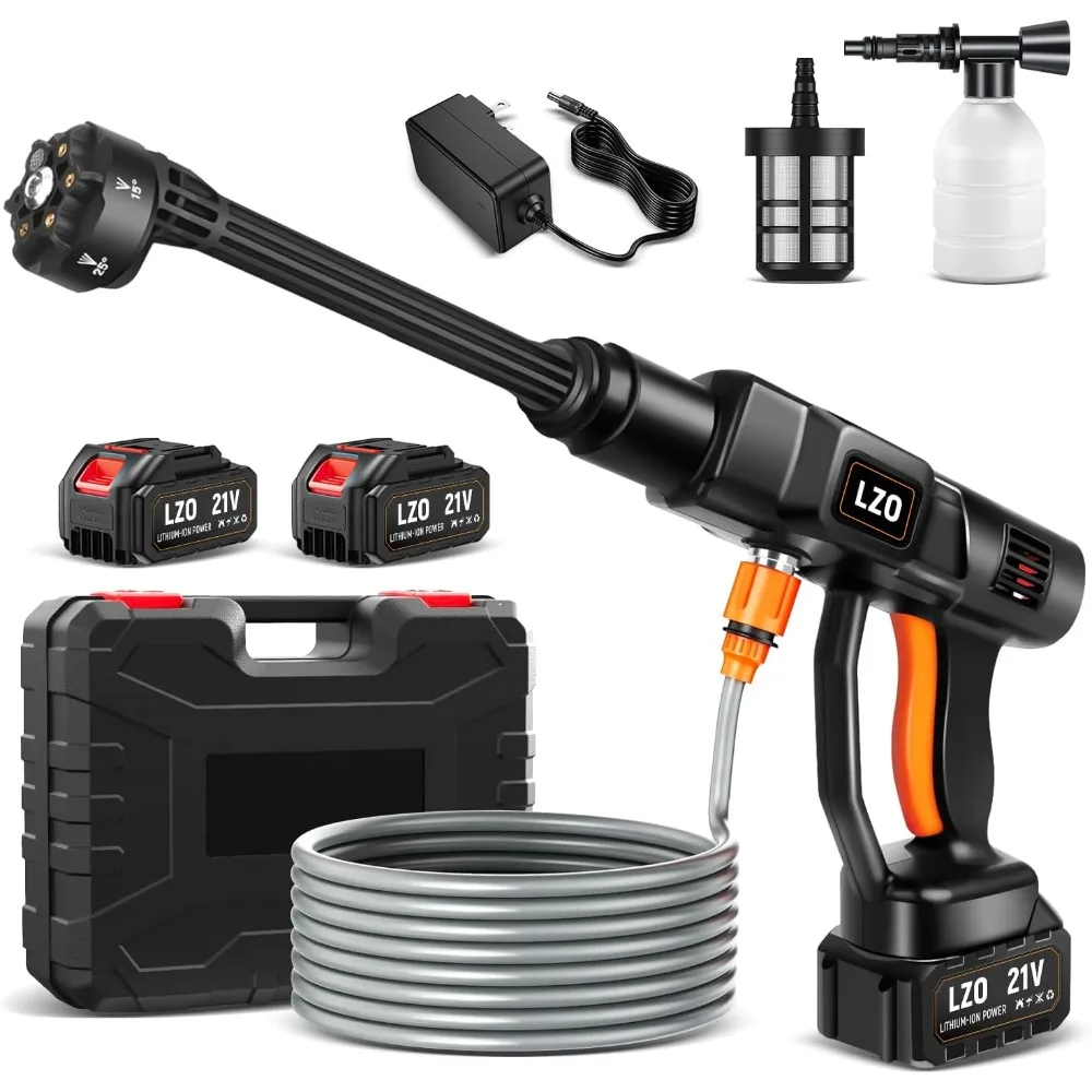 

Pressure Washer Battery Powered 3000mAh, Portable Cordless Power Washer 652PSI, Handheld Car Pressure Washer with 6-in-1 Nozzle,