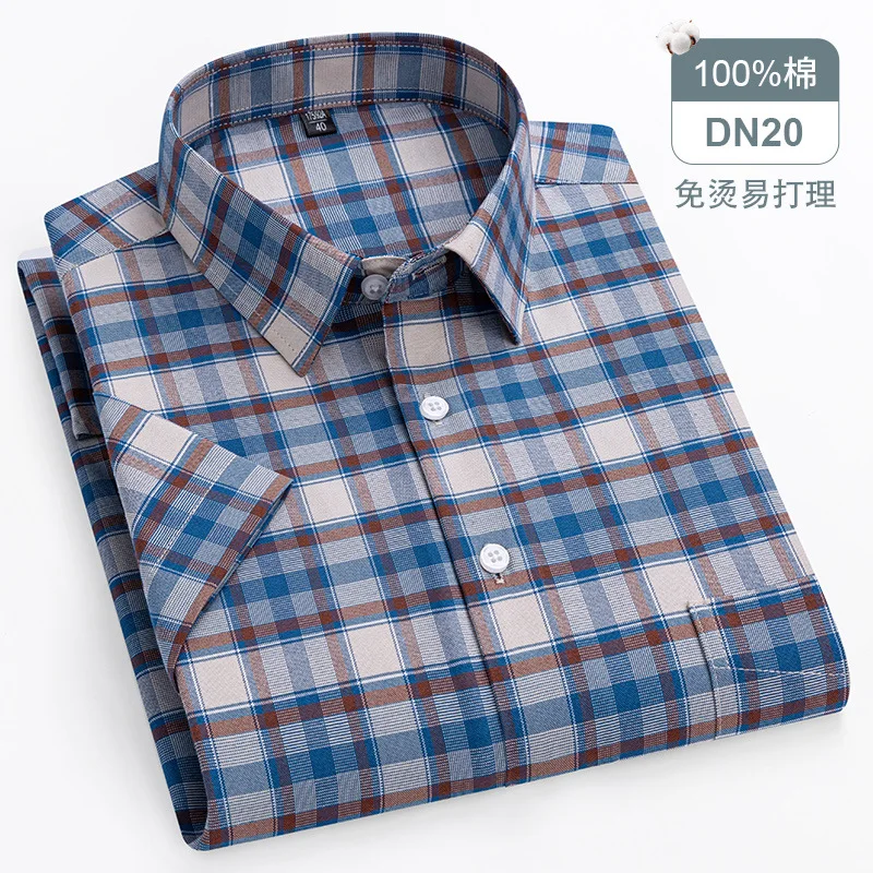 Quality Summer 100% Cotton Oxford Shirt Men\'s Short Sleeve Embroidered Horse Casual Solid Dress Shirts Men Plus Size 5XL 6XL