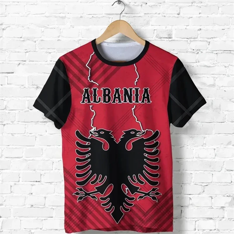 Albania Flag Men's T-shirt 3D Print Albanian National Emblem Tops Short Sleeve O-Neck Oversized Sports Male Tee Shirt Clothing