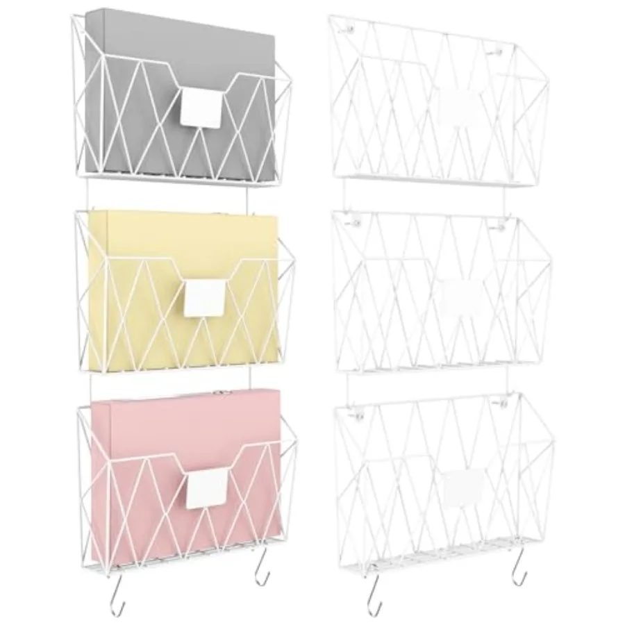 

Wall File Organizer White Mesh Hanging File Holder Organizer Metal Wire Mail Organizer Wall Mounted Office Papers Holder Hangin