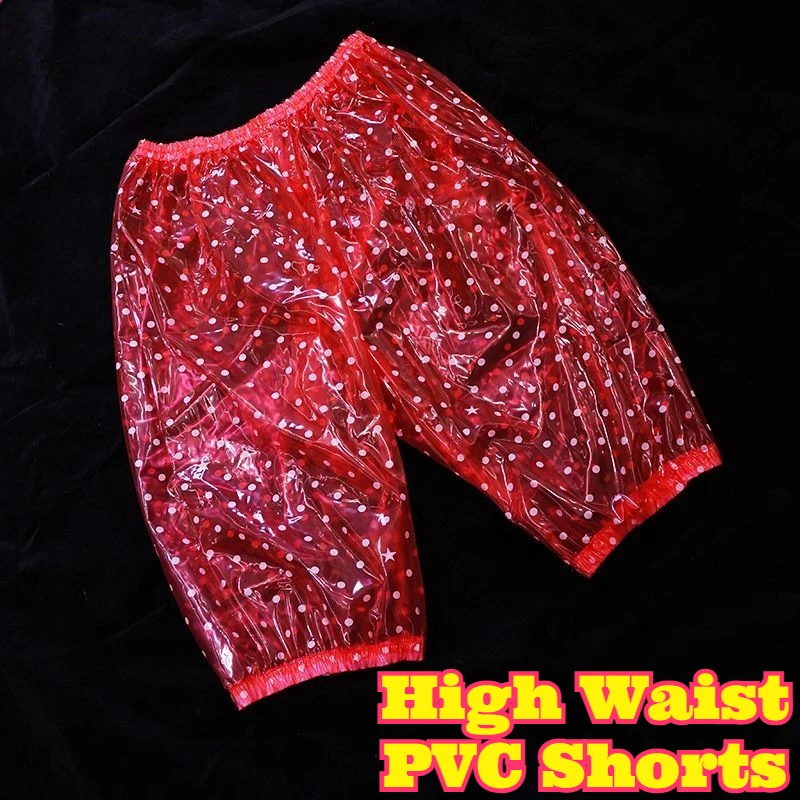 メンズ用、ハイウエスト、pvc素材のショートパンツ。防水・防汚・撥水性があり、膝丈で、カジュアルなアウトドア、ドリフト、ランニングに適したプラスチック底のパンツ。