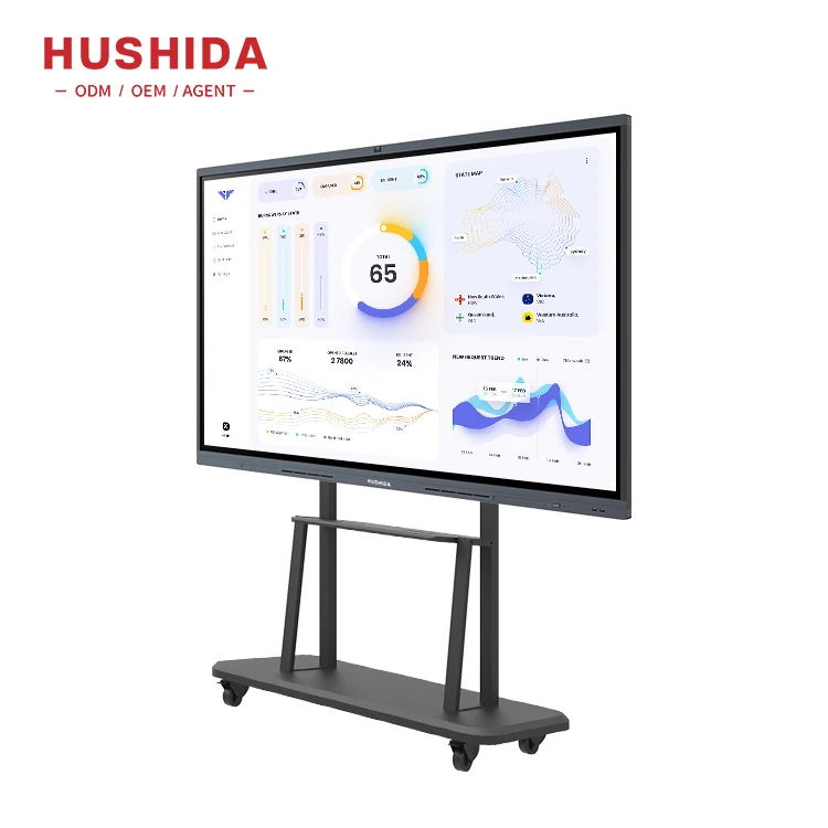 HUSHIDA 86 Inch Interactive Board Movable Stand All In One Whiteboard Dual System White Board Device
