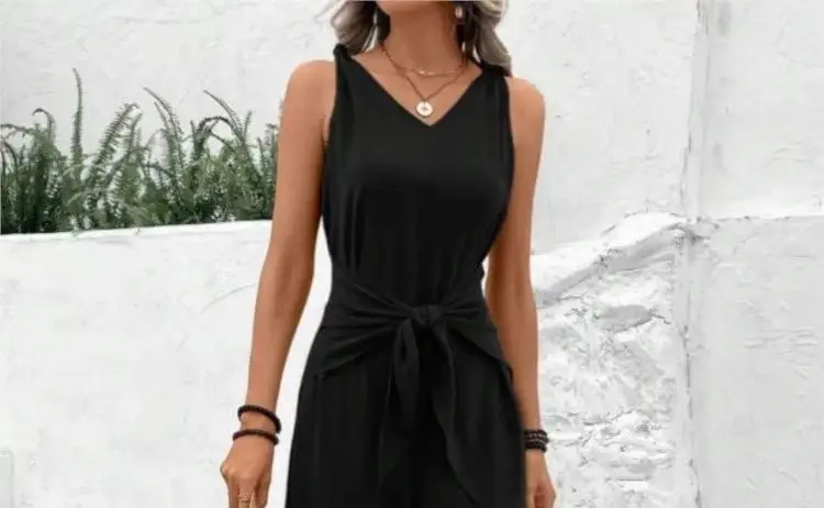 

Lady Casual Jumpsuit Fashion Sleeveless V Neck Lace-up Long Pants Jumpsuits For Women Holiday Streetwear Womens Clothing Summer