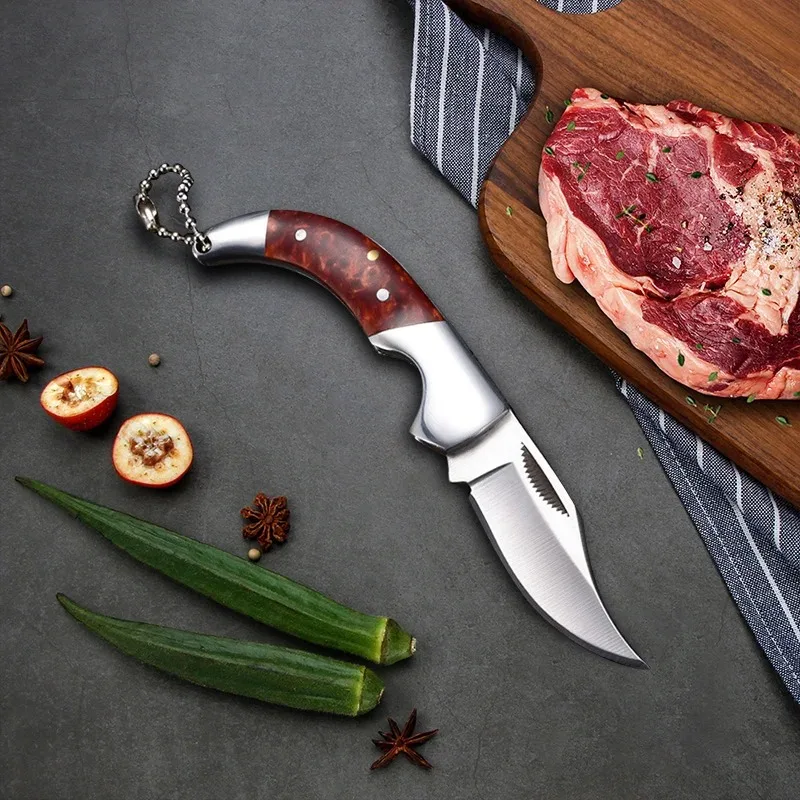 Stainless Steel Boning Knife Folding Blade Meat Cleaver Butcher\'s Knife Slicing Barbecue Knife Kitchen Knives With Resin Handle