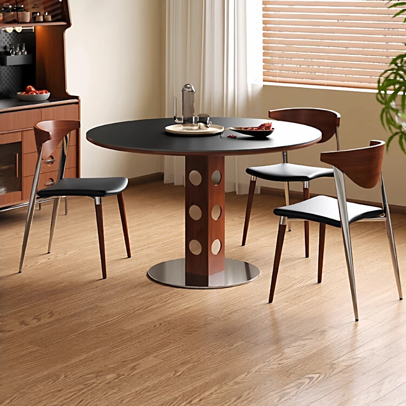 

Medieval rock slab, round dining table for household use, solid wood round table