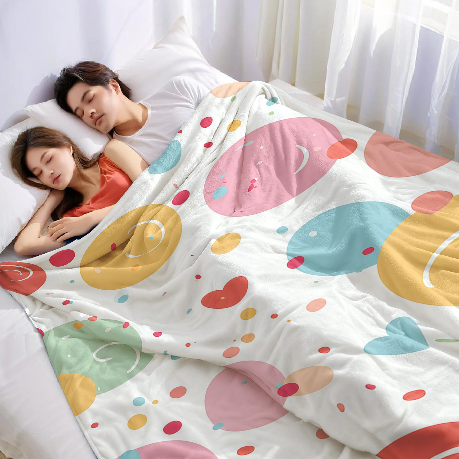 Color Bubble Heart Ultra Soft Sherpa Fleece Blanket Fluffy Warm Halloween Cozy Throw for Sofa Couch Bedroom Gift All season