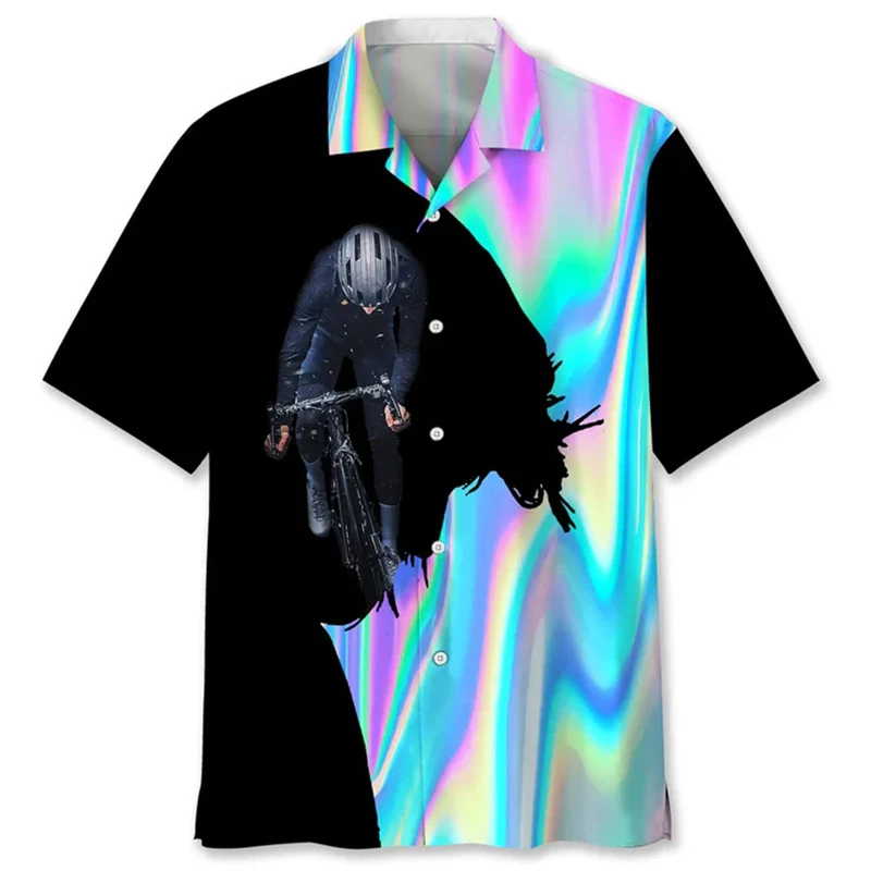 Streetwear Men Bicycle Graphic Shirts Short Sleeve Cycling Enthusiasts Shirts For Man Beach Hawaiian Shirts Oversized Hawaii Top