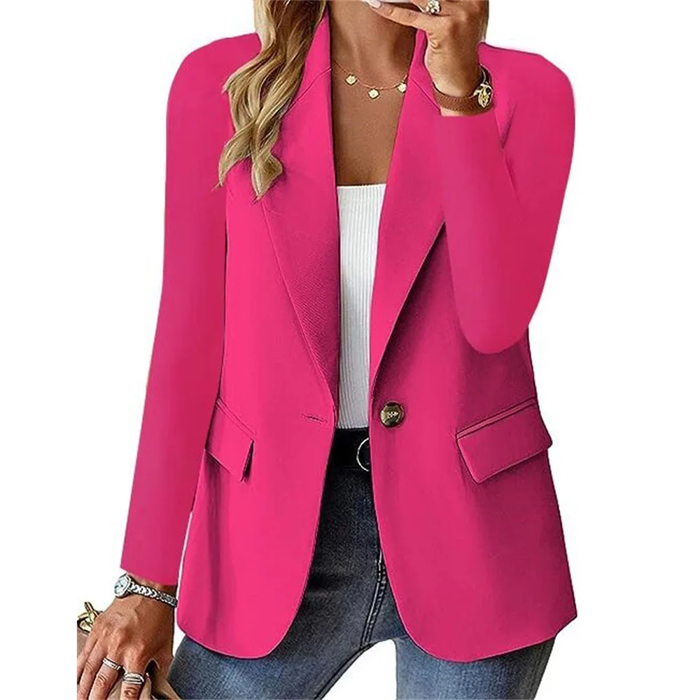 Casual Long Sleeve Blazer Women 2024 Spring Autumn Office Lady Single Button Blazers Elegant Jackets Coats New In Outwears