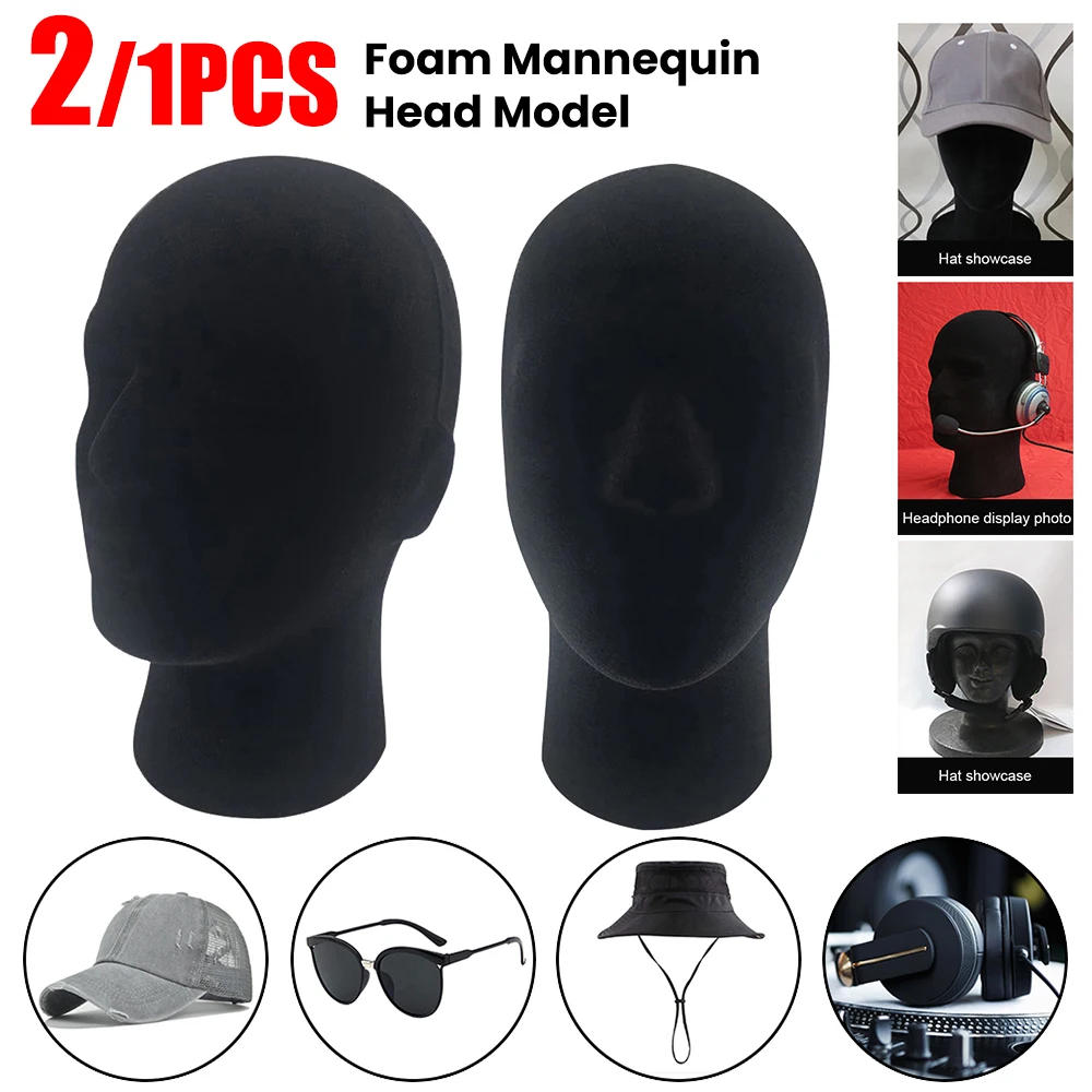 1-2pcs Practical Male Foam Mannequin Head Model Glasses Hat Headset Wig Display Stand Holder Multipurpose Black Foam Mannequin