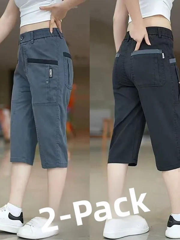 

Summer Ice Silk Thin Elastic Straight Leg ort Pants Men's Casual Loose Multi-ket 7/8 Workwear Trousers Youth Faion