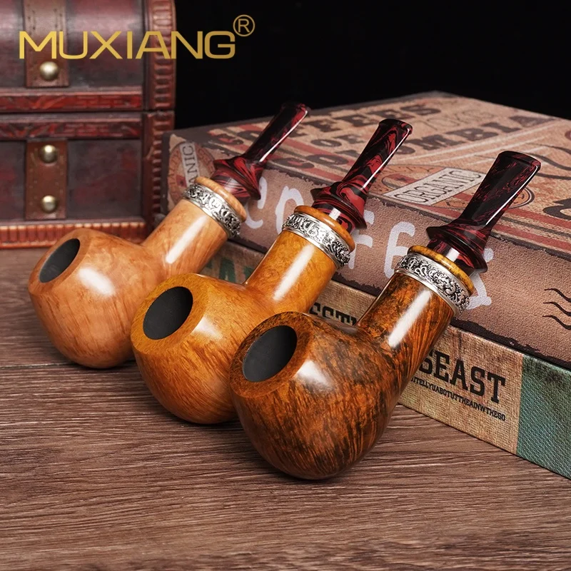 MUXIANG Handmade Briar Wood Tobacco Pipe With Smooth Surface Pixiu Rotate Ring Cumberland Pipe 3mm Airway