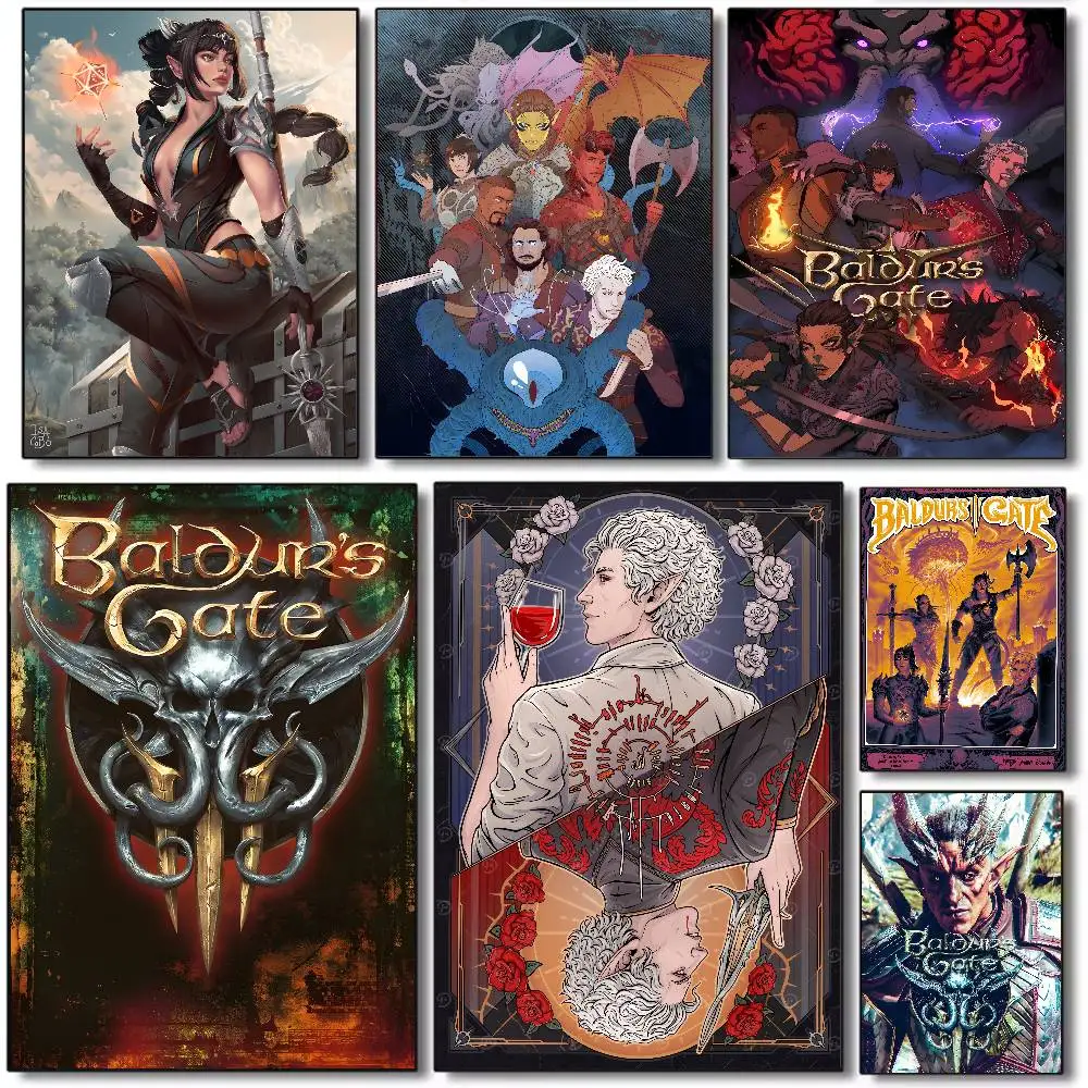 Popular Games Baldur's Gate 3 Poster Art Canvas HD Aesthetic Printing Paper Wall Art for Living Room Bar Fashion Home Decor