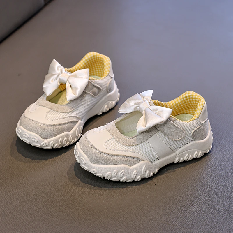 Children's Mesh Sports Shoes Outdoor New Girls School Causal Running Sneakers Fashion Bowknot Kids Breathable Sneakers Non-slip