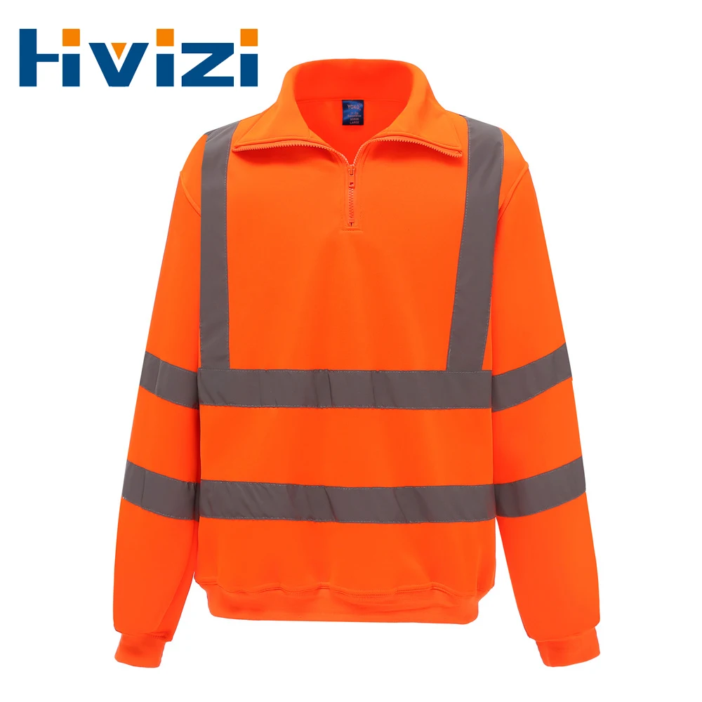 Fleece Hi Vis Workwear Jacket Autumn Warm Up Long Sleeve Outdoor Working Jacket Orange