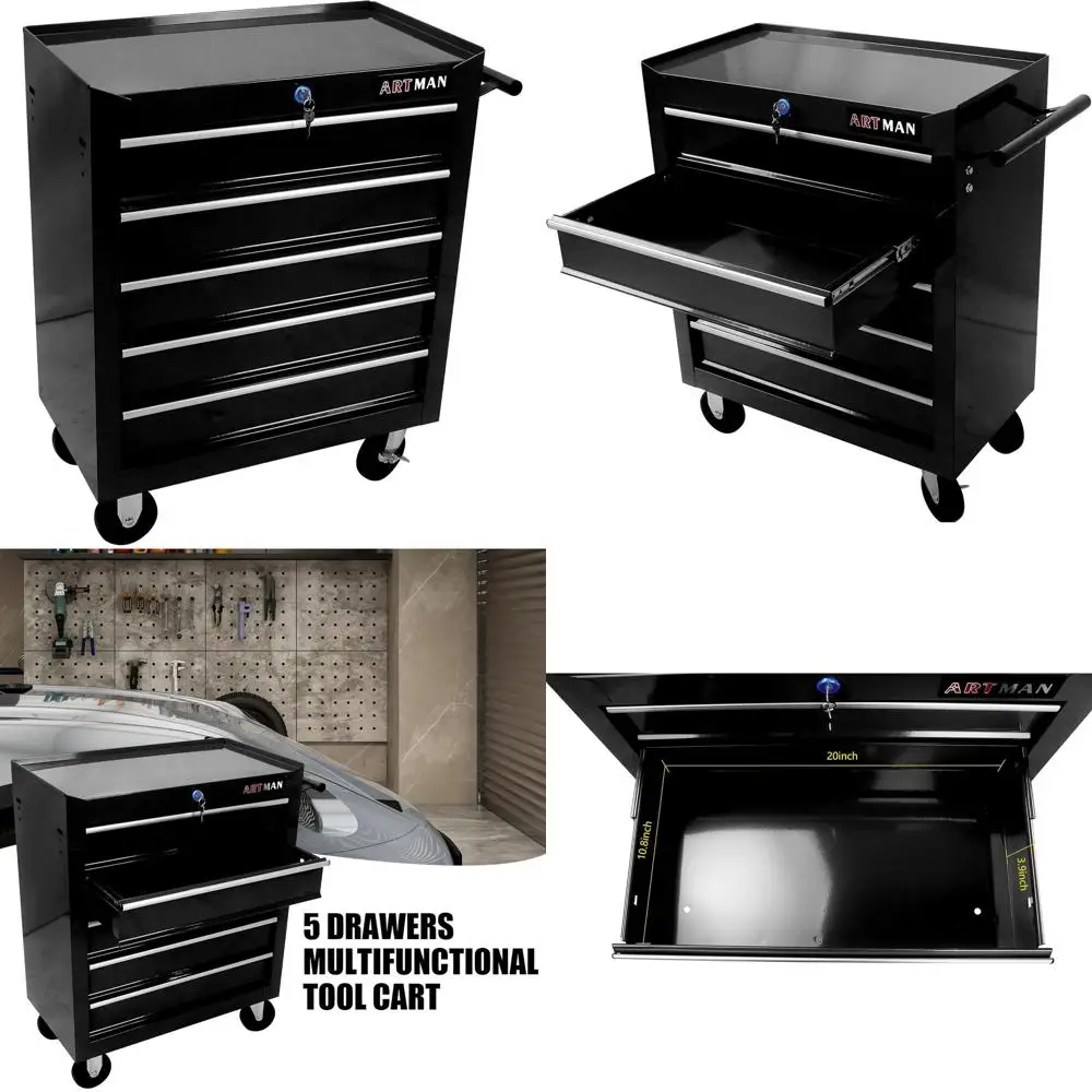 

Heavy-Duty 5-Drawer Rolling Tool Chest with Lock, Mobile Steel Cabinet for Workshops, 29.3 Tall, Black