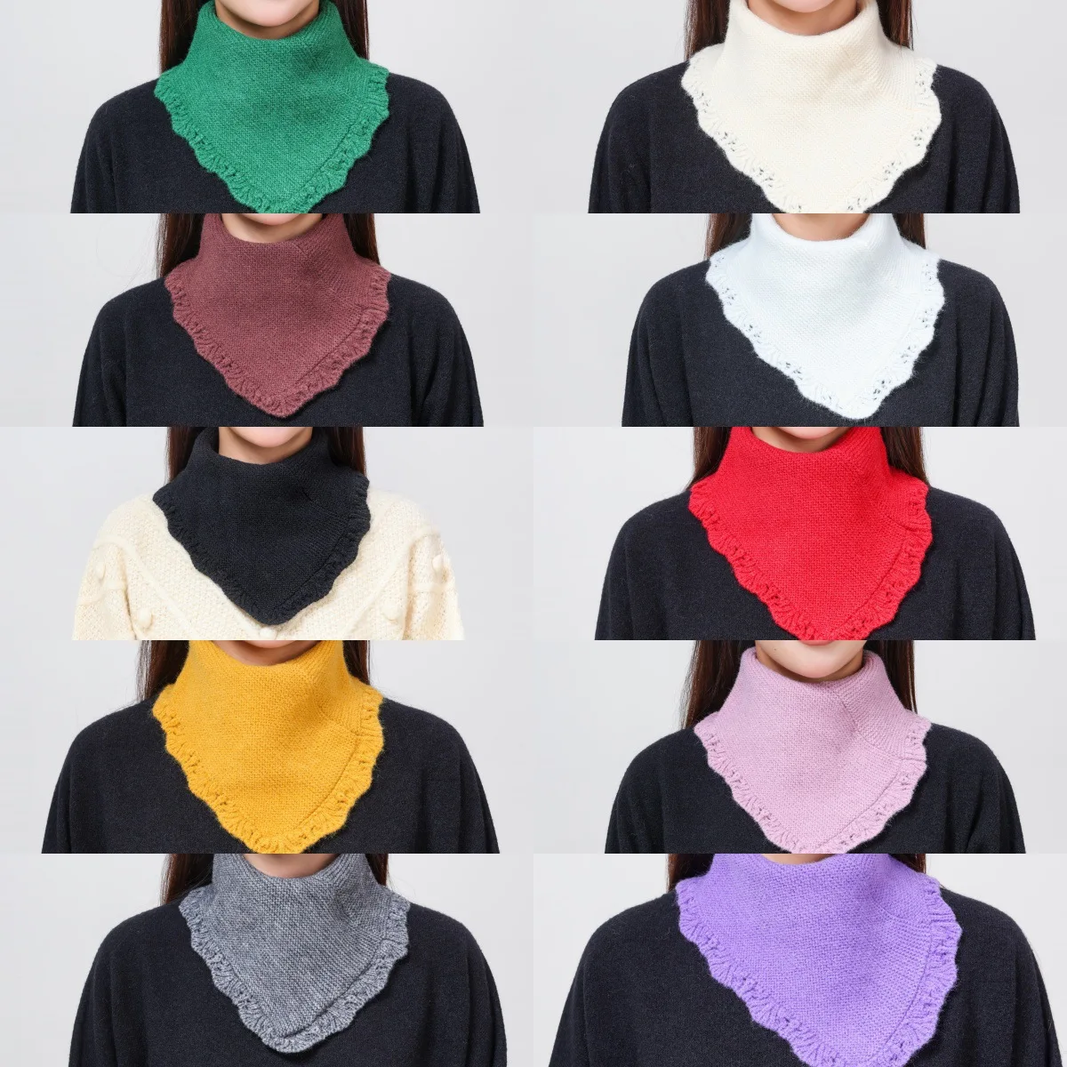 Simple and Thickened in Solid Color, Windproof Neck Protection and Cold-proof Triangular Scarf, Head Cover and Neck Cover.